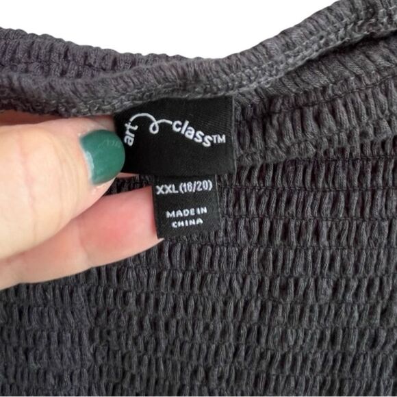 🌴 Art Class Girls Off-the-Shoulder Smocked Ruffle Romper XXL(18/20) Dark Grey - Picture 6 of 11